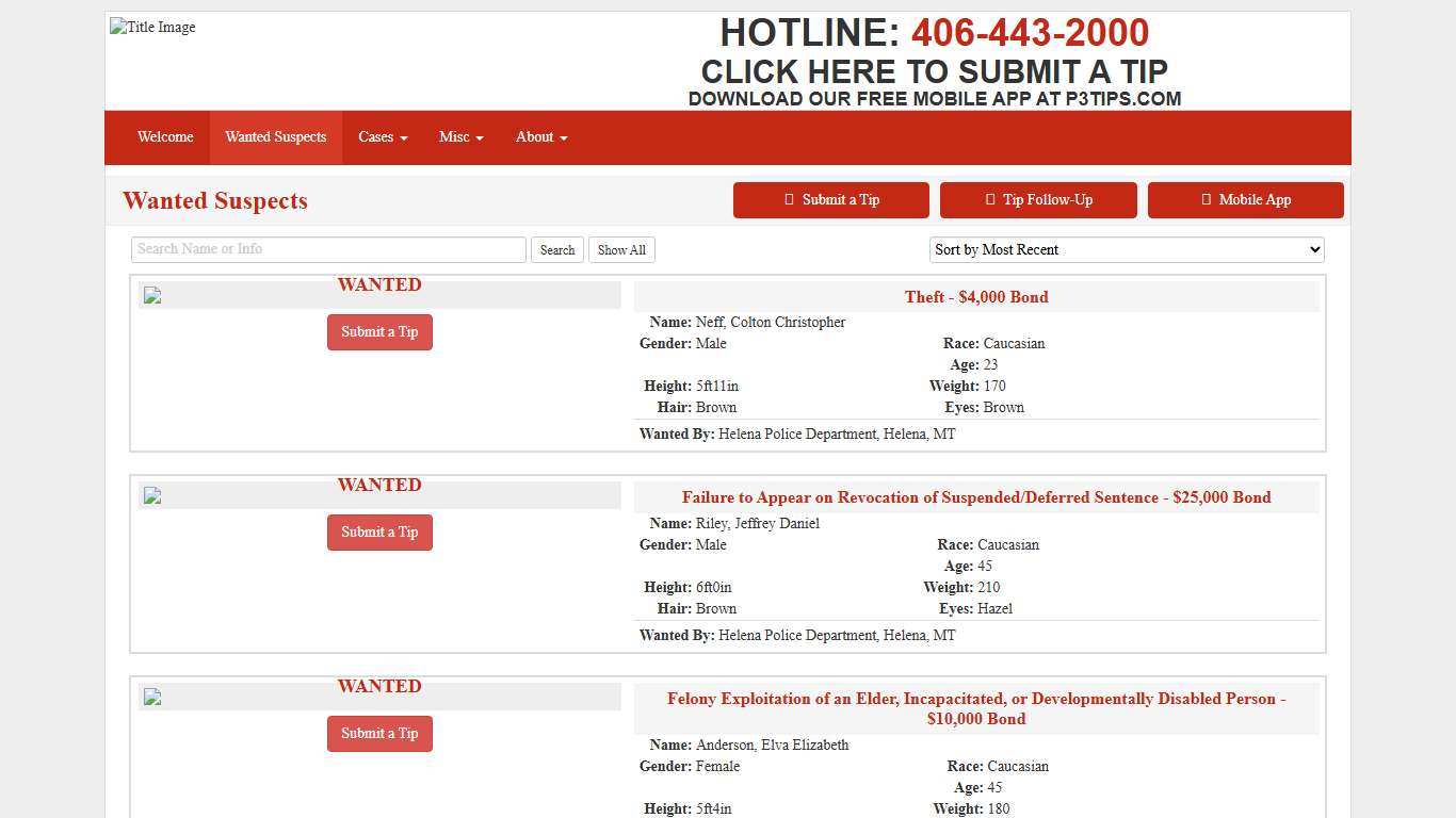 Wanted Suspects - Helena Crime Stoppers